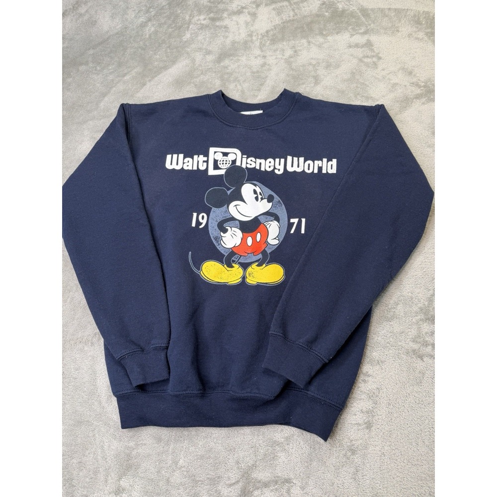 Disney Sweatshirt Boys Navy Blue Long-Sleeve Pull-Over Sweater 1971 Large